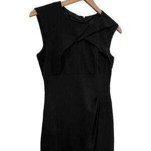 Adrianna Papell Crepe Tuck Detail Black Sleeveless Sheath Dress Size 4